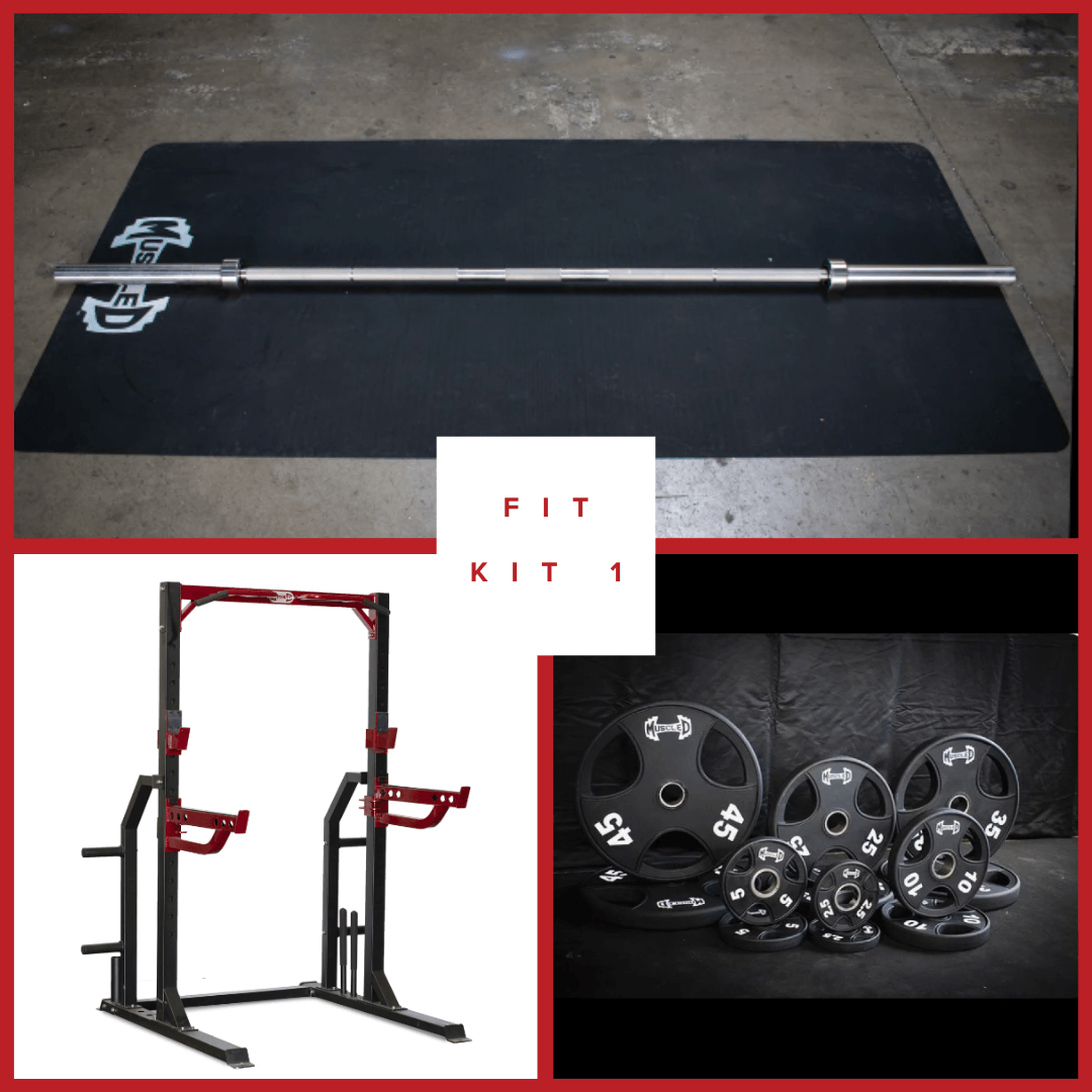 Compact Half Cage Complete Weight Kit - Muscle D Fitness - Storage Squat Rack Adjustable - Dip Handles - Grit Grind Strength