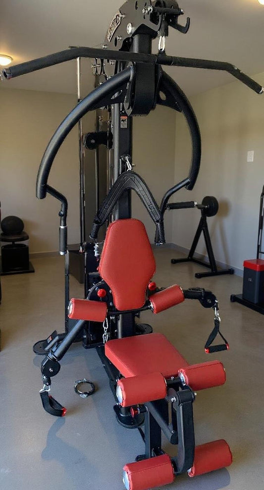 Compact Single - Stack Multi - Gym - Muscle D Fitness - Leg Extension - Seated Chest Row - Seated Row - Chest Pulley - Ab Crunch - Home Gym - Grit Grind Strength