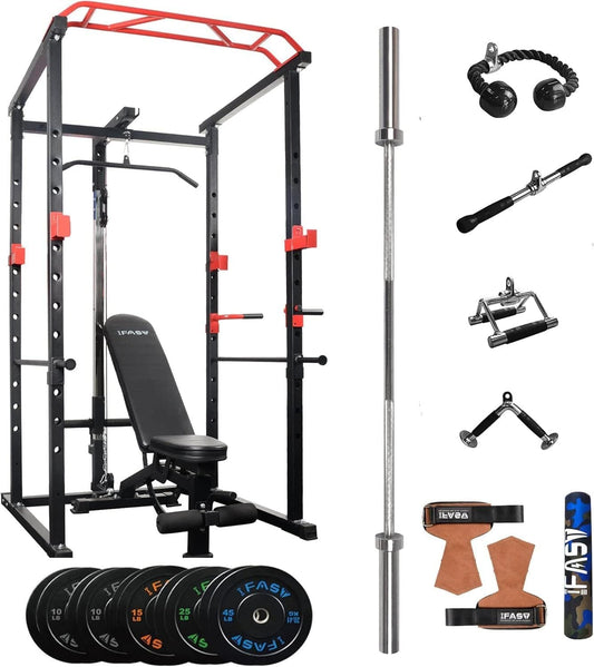 Core Sports & Fitness Power Cage | 1000 lb Heavy - Duty Home Gym Rack - Black Red - Grit Grind Strength