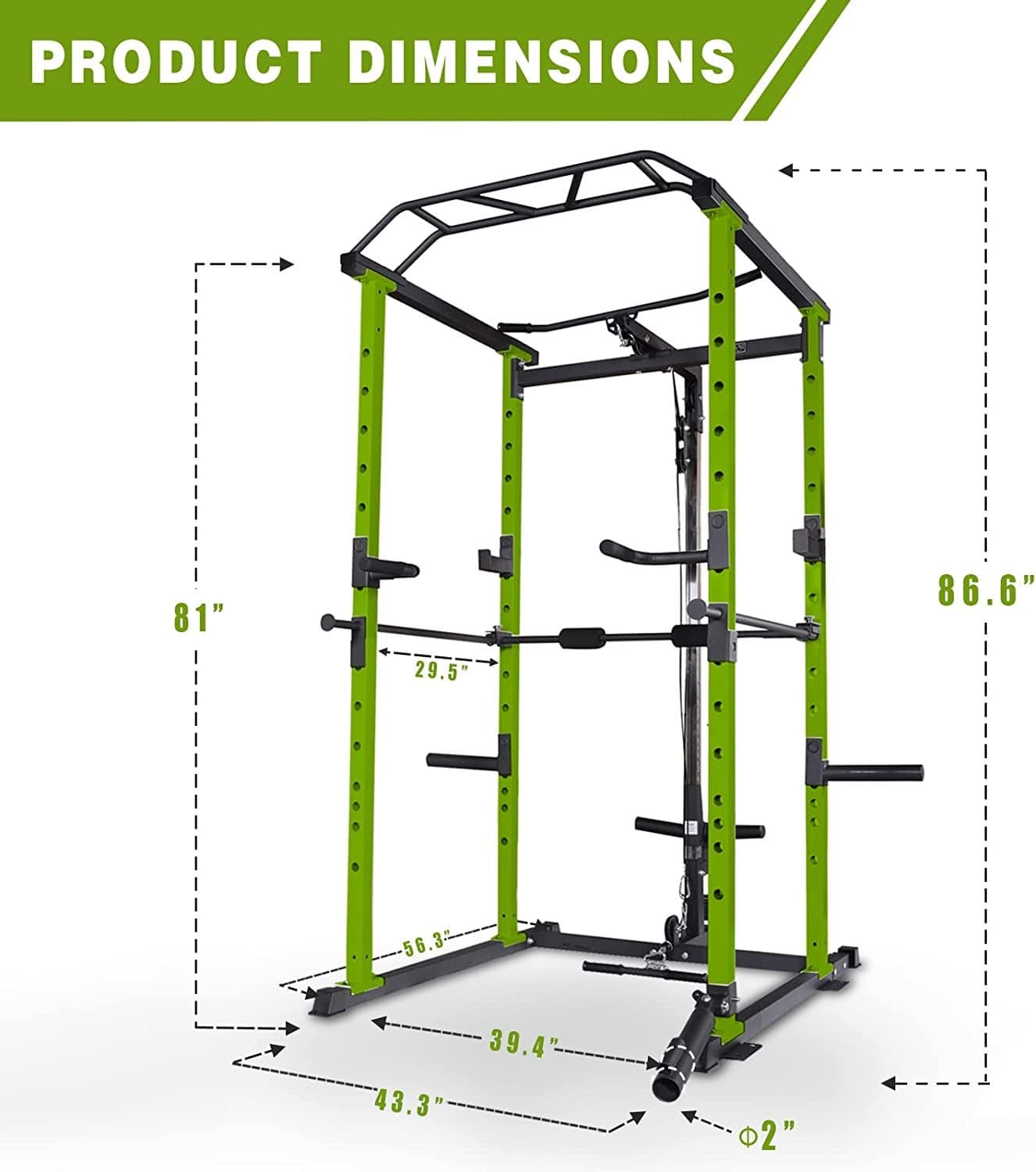 Core Sports & Fitness Power Cage | 1000 lb Heavy - Duty Home Gym Rack - Green - Grit Grind Strength