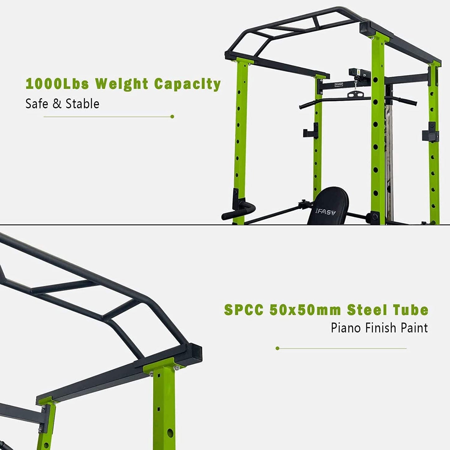 Core Sports & Fitness Power Cage | 1000 lb Heavy - Duty Home Gym Rack - Green - Grit Grind Strength