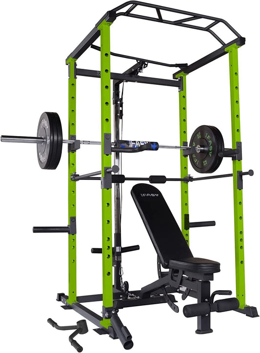 Core Sports & Fitness Power Cage | 1000 lb Heavy - Duty Home Gym Rack - Green - Grit Grind Strength