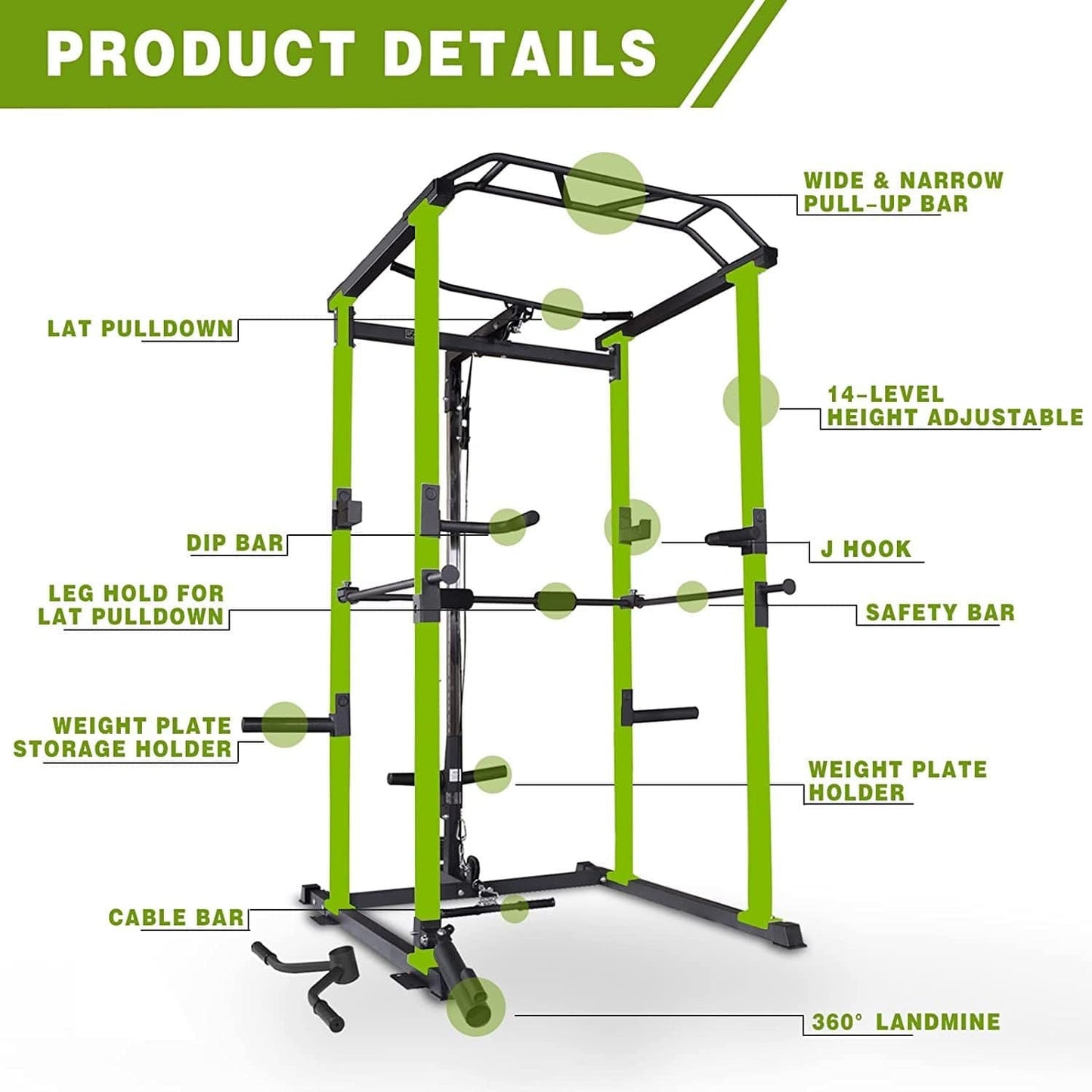 Core Sports & Fitness Power Cage | 1000 lb Heavy - Duty Home Gym Rack - Green - Grit Grind Strength