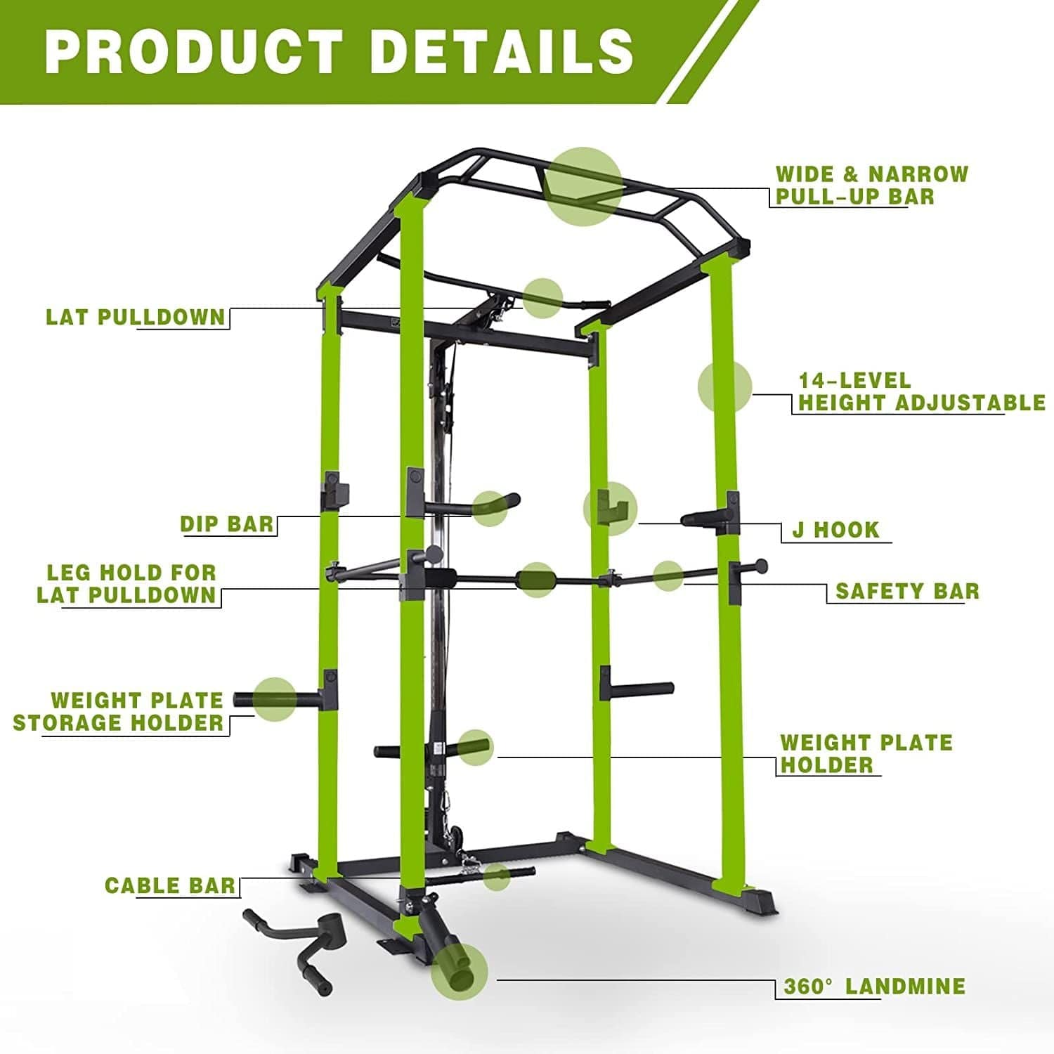 Core Sports & Fitness Power Cage | 1000 lb Heavy - Duty Home Gym Rack - Green - Grit Grind Strength