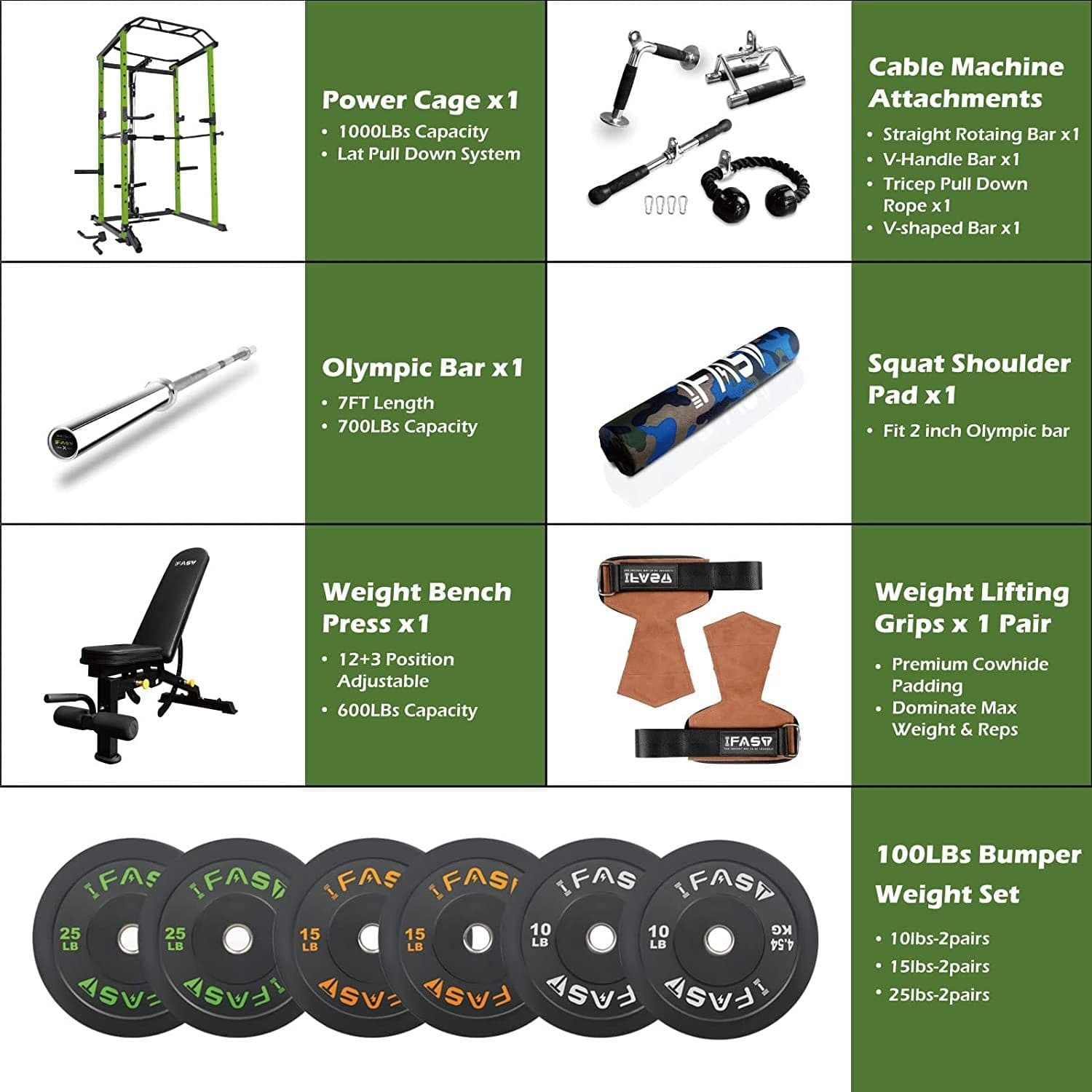 Core Sports & Fitness Power Cage | 1000 lb Heavy - Duty Home Gym Rack - Green - Grit Grind Strength
