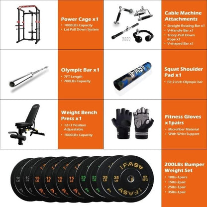 Core Sports & Fitness Power Cage | 1000 lb Home Gym with Bench & Attachments Black Red - Grit Grind Strength