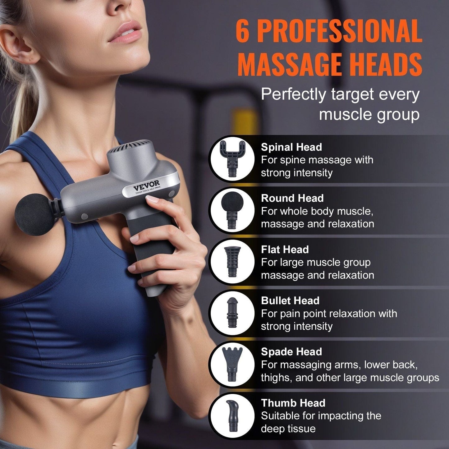 Core Sports & Fitness X-shaped / 3200rpm Massage Gun Deep Tissue, Percussion Muscle Massager for Athletes - with 5 Speed Levels & 6 Massage Heads, 7.4V 2500mAh Batteries, Handheld Electric Massage Gun for Pain Relief, Muscle Relaxation