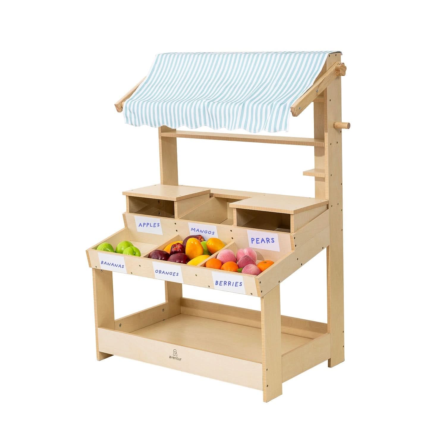 Cypress Wooden Market Stand – Pretend Play Shop for Kids with Storage - Grit Grind Strength