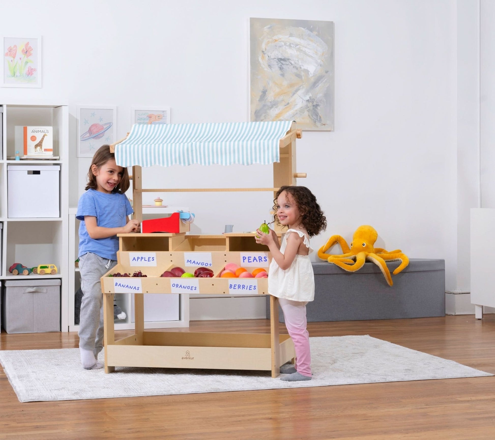 Cypress Wooden Market Stand – Pretend Play Shop for Kids with Storage - Grit Grind Strength