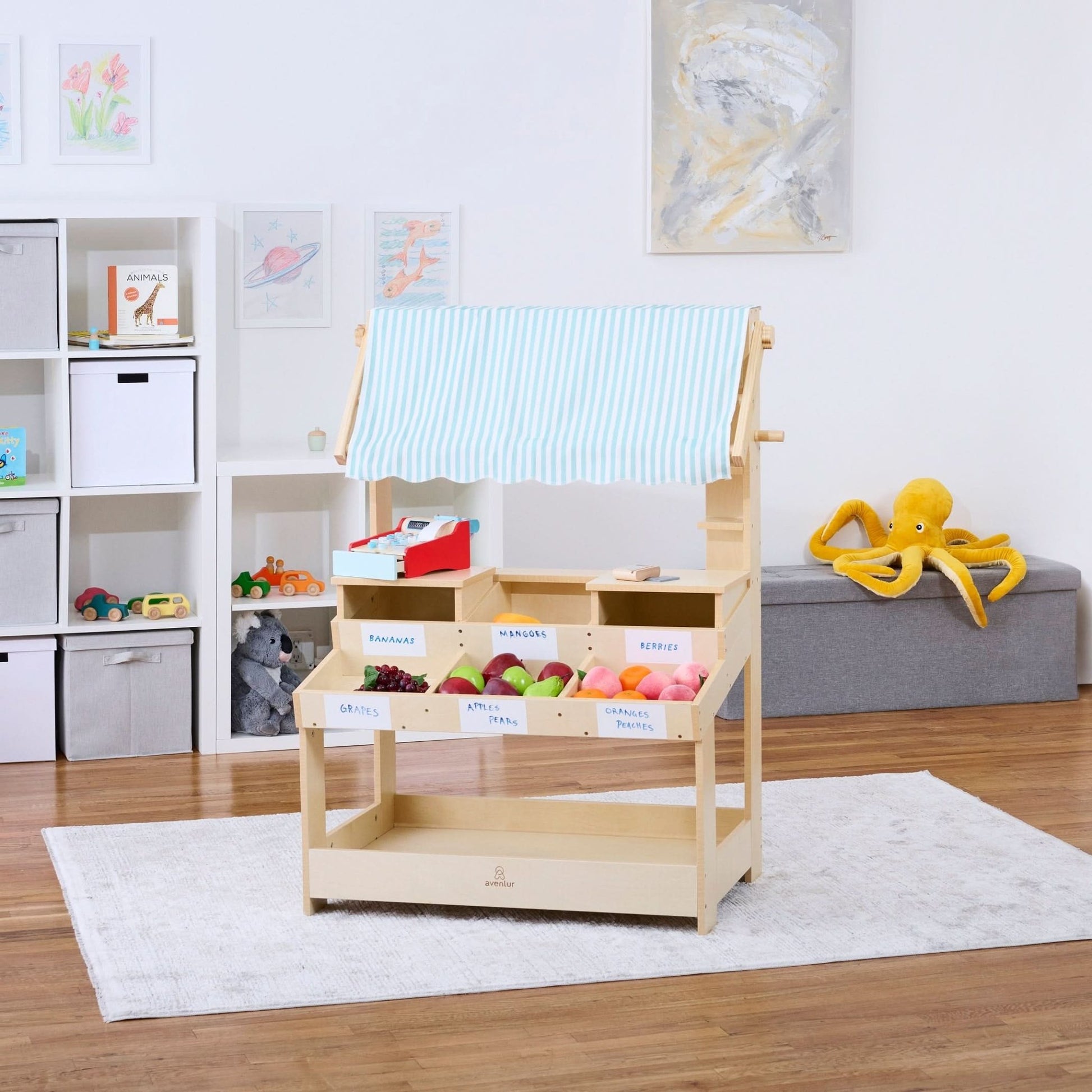 Cypress Wooden Market Stand – Pretend Play Shop for Kids with Storage - Grit Grind Strength