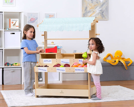 Cypress Wooden Market Stand – Pretend Play Shop for Kids with Storage - Grit Grind Strength