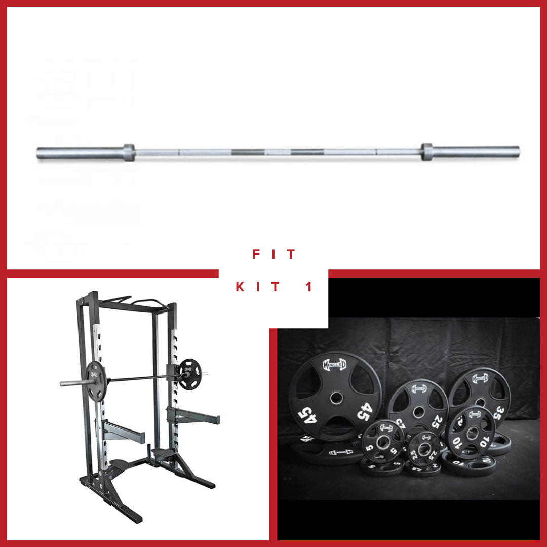 Deluxe Half Rack Complete Weight Set - Muscle D Fitness - Heavy Duty - Adjustable Safety Bars - Pull Up - Vertical Olympic Bar Storage - Grit Grind Strength