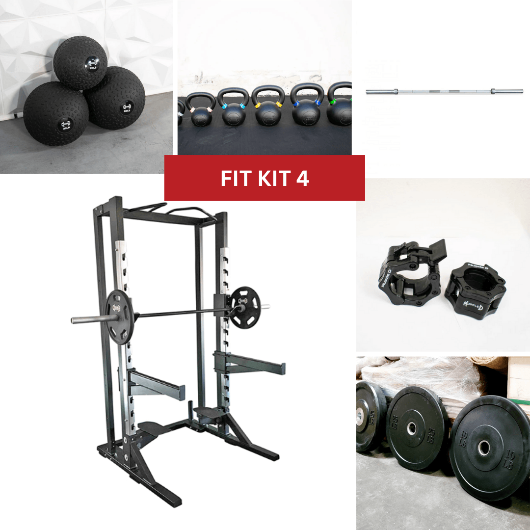 Deluxe Half Rack Complete Weight Set - Muscle D Fitness - Heavy Duty - Adjustable Safety Bars - Pull Up - Vertical Olympic Bar Storage - Grit Grind Strength