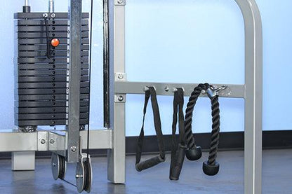Dual Function High - Low Pulley Combo - Muscle D Fitness - Vertical Adjustable - Pin Selectorized - Handle Storage - Grit Grind Strength