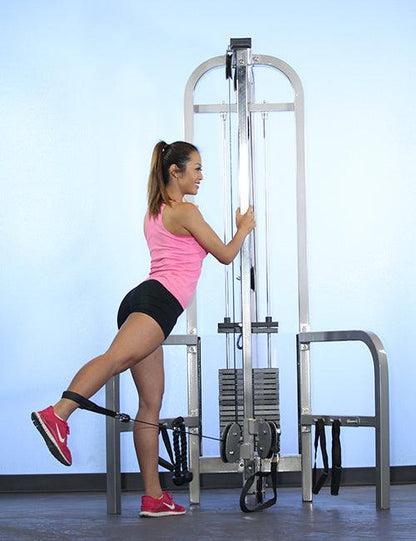 Dual Function High - Low Pulley Combo - Muscle D Fitness - Vertical Adjustable - Pin Selectorized - Handle Storage - Grit Grind Strength