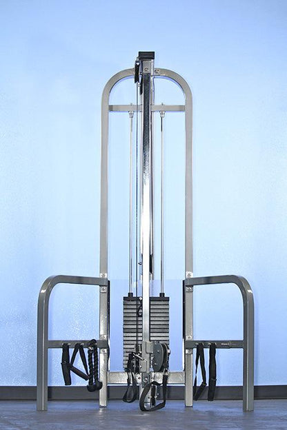 Dual Function High - Low Pulley Combo - Muscle D Fitness - Vertical Adjustable - Pin Selectorized - Handle Storage - Grit Grind Strength