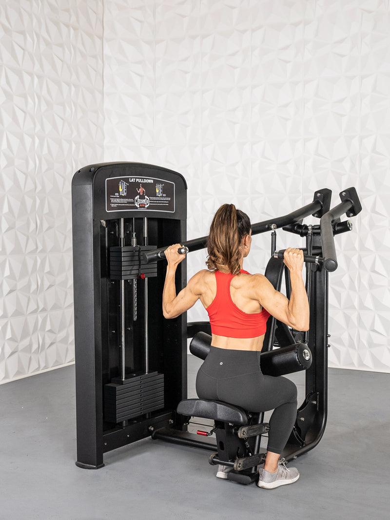 Elite Selectorized Lat Pulldown - Muscle D Fitness - Commercial Adjustable Seated Pin Selectorized Lat Pull - Down - Grit Grind Strength