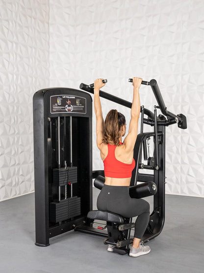 Elite Selectorized Lat Pulldown - Muscle D Fitness - Commercial Adjustable Seated Pin Selectorized Lat Pull - Down - Grit Grind Strength