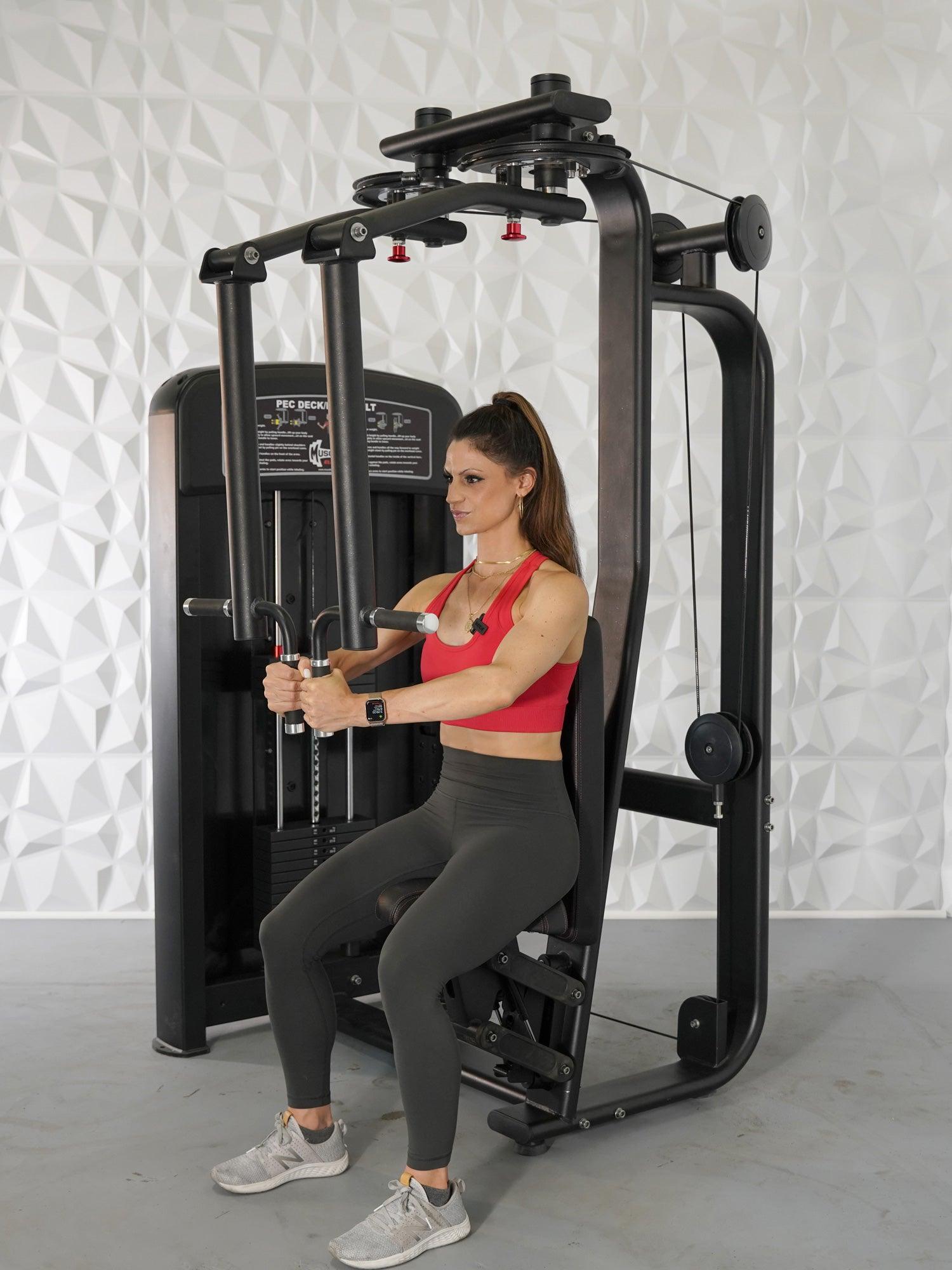 Elite Selectorized Pec Deck/Rear Delt - Muscle D Fitness - Commercial - Adjustable Seat - Pin Selectorized Chest / Back Combo - Grit Grind Strength