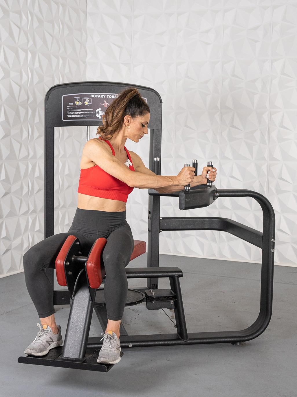 Elite Selectorized Rotary Torso - Muscle D Fitness - Commercial - Adjustable Seat - Pin Selectorized Stack - Oblique Trainer - Grit Grind Strength