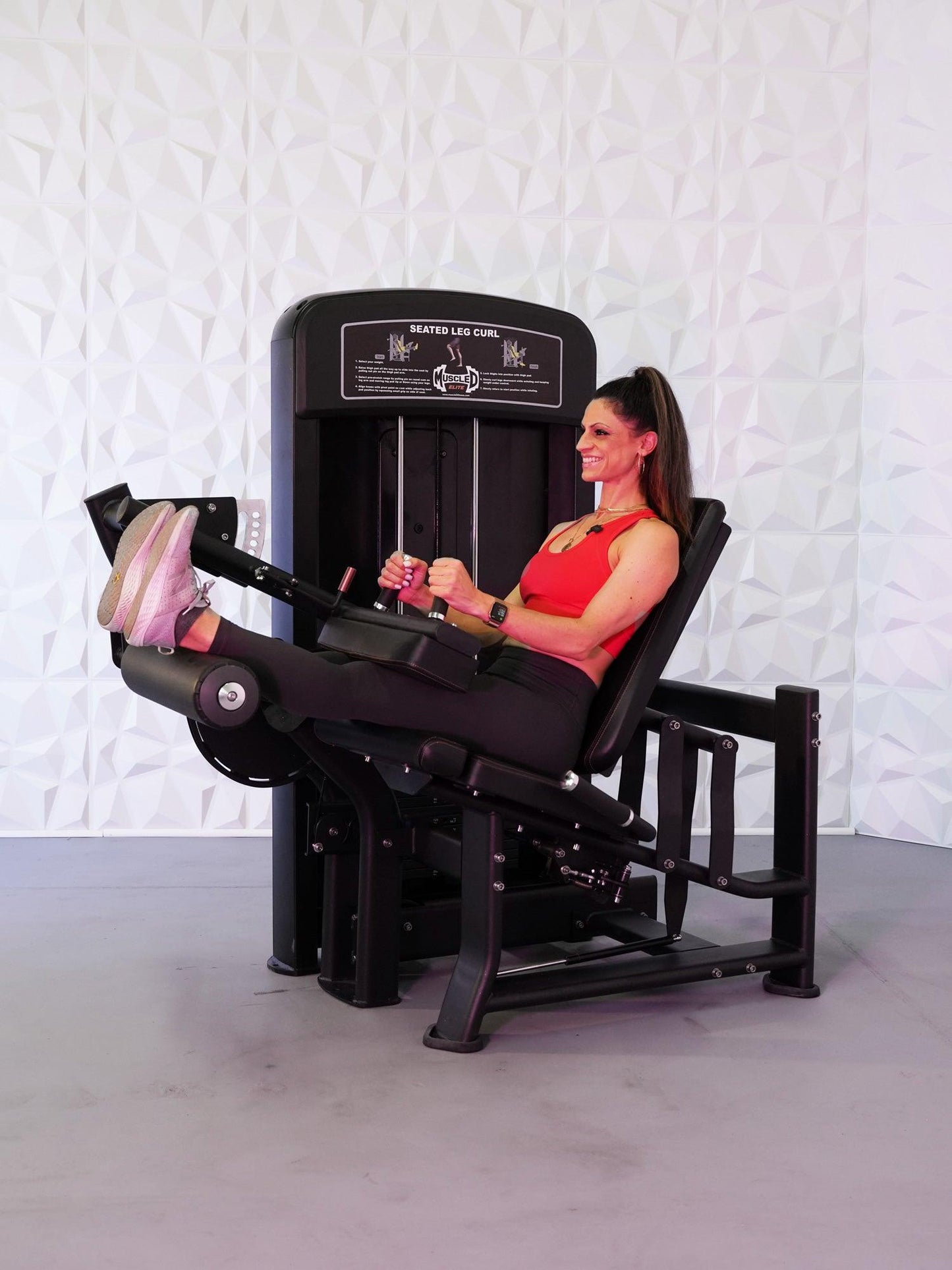 Elite Selectorized Seated Leg Curl - Muscle D Fitness - Commercial - Adjustable Seat - Pin Selectorized - Hamstring Workout - Grit Grind Strength
