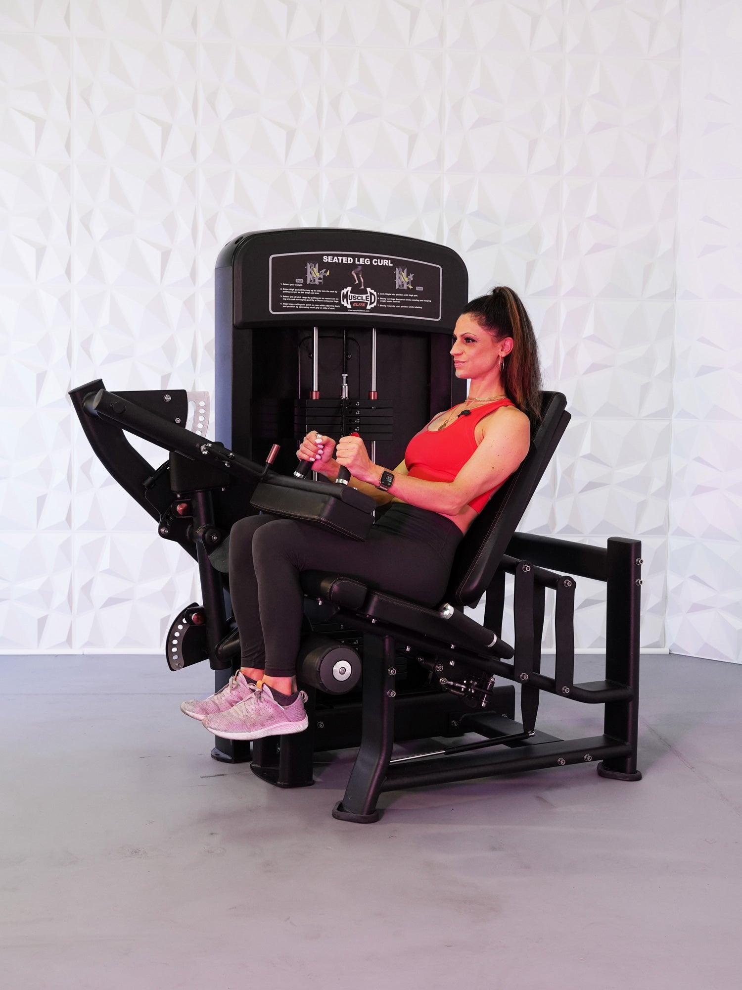 Elite Selectorized Seated Leg Curl - Muscle D Fitness - Commercial - Adjustable Seat - Pin Selectorized - Hamstring Workout - Grit Grind Strength