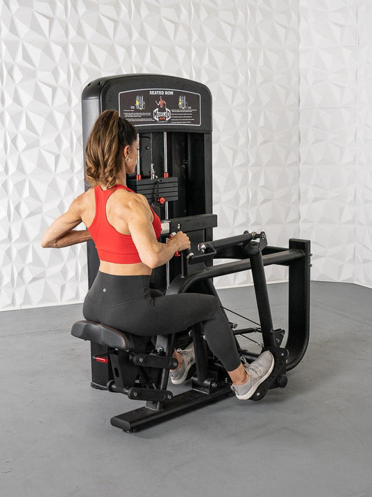Elite Selectorized Seated Row - Muscle D Fitness - Commercial Adjustable Seated Pin Selectorized Rear Delt Workout - Grit Grind Strength