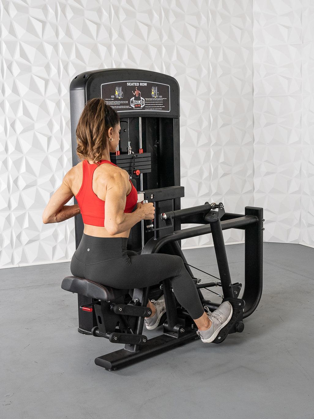 Elite Selectorized Seated Row - Muscle D Fitness - Commercial Adjustable Seated Pin Selectorized Rear Delt Workout - Grit Grind Strength