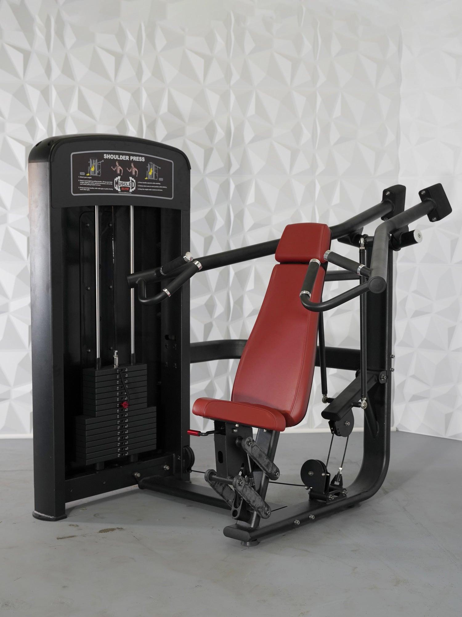 Elite Selectorized Shoulder Press - Muscle D Fitness - Commercial Adjustable Seated Pin Selectorized Shoulder Press Traps Shoulder Workout - Grit Grind Strength