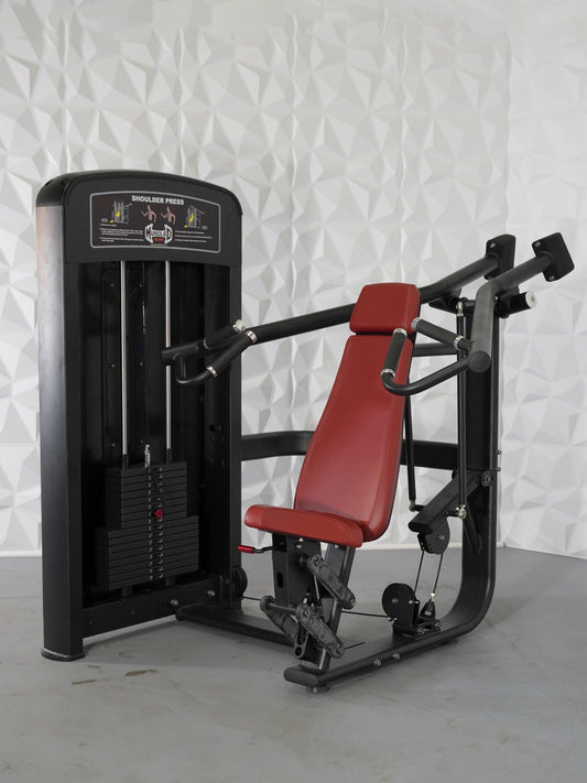 Elite Selectorized Shoulder Press - Muscle D Fitness - Commercial Adjustable Seated Pin Selectorized Shoulder Press Traps Shoulder Workout - Grit Grind Strength