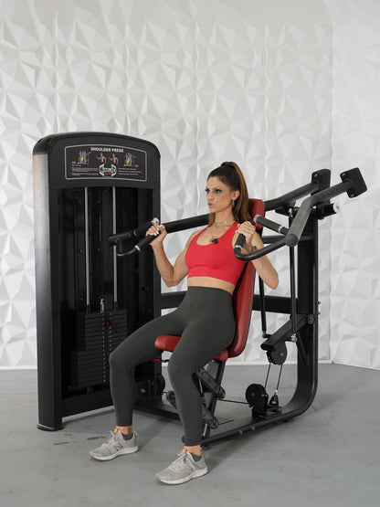 Elite Selectorized Shoulder Press - Muscle D Fitness - Commercial Adjustable Seated Pin Selectorized Shoulder Press Traps Shoulder Workout - Grit Grind Strength