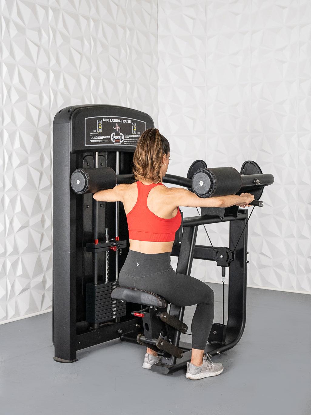 Elite Selectorized Side Lateral Raise - Muscle D Fitness - Commercial - Adjustable Seated - Pin Selectorized - Padded Shoulder Workout - Grit Grind Strength
