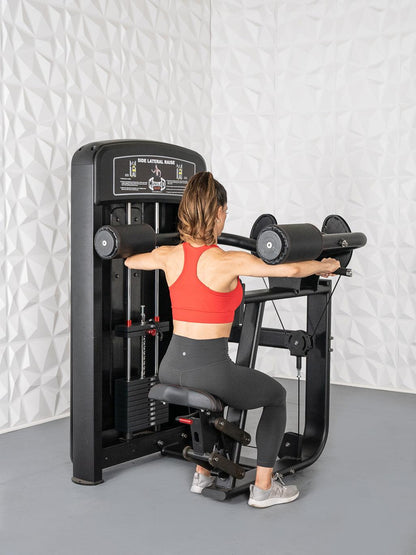 Elite Selectorized Side Lateral Raise - Muscle D Fitness - Commercial - Adjustable Seated - Pin Selectorized - Padded Shoulder Workout - Grit Grind Strength