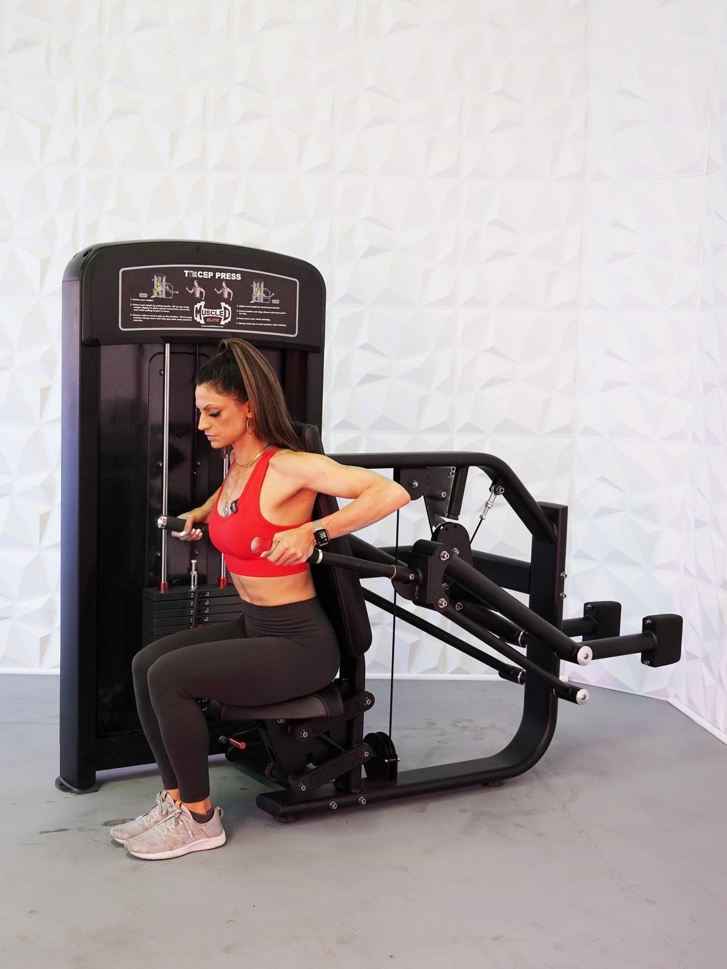 Elite Selectorized Triceps Press - Muscle D Fitness - Commercial Adjustable Seated Pin Selectorized Triceps Press Dip Press - Grit Grind Strength