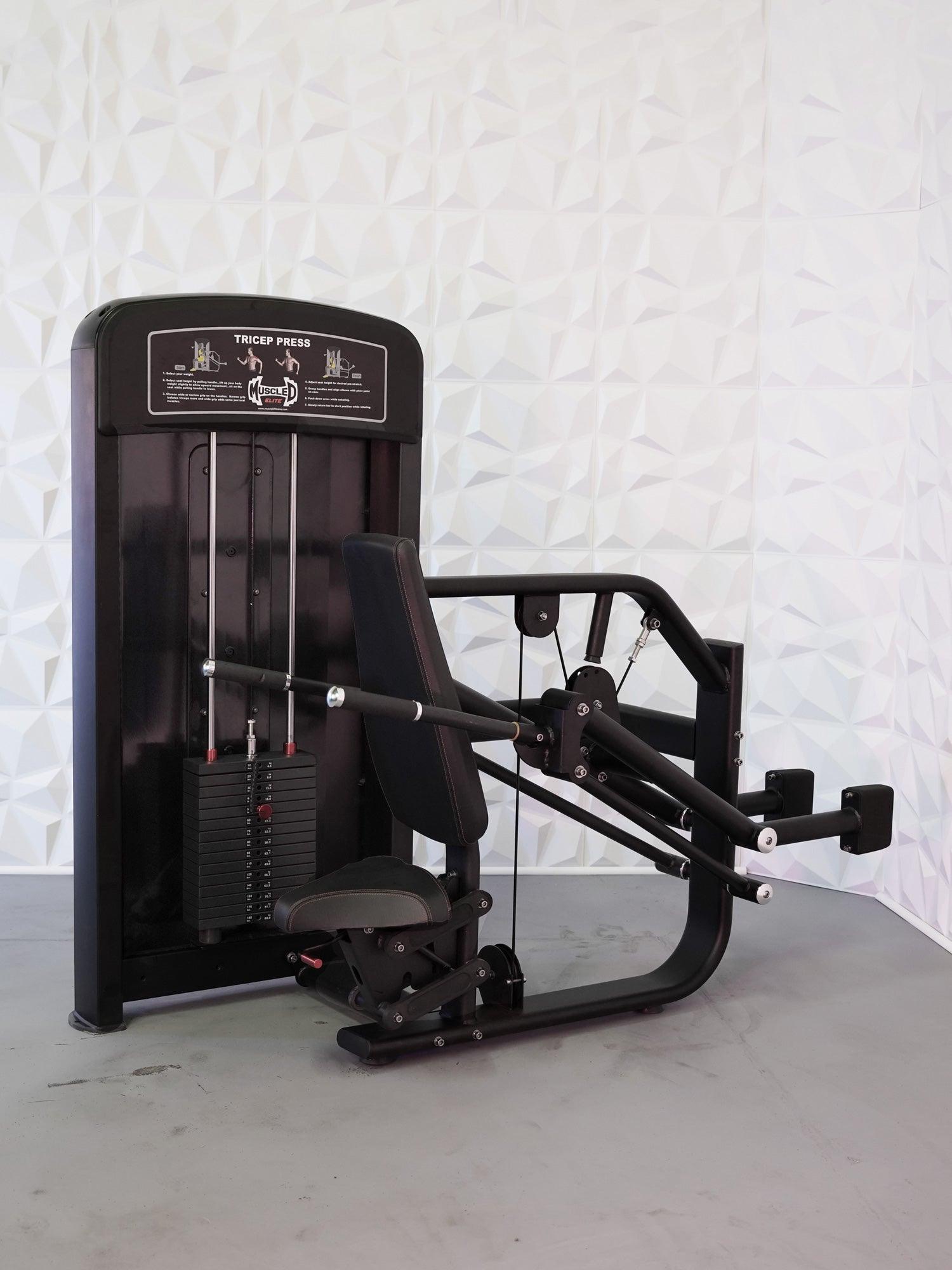 Elite Selectorized Triceps Press - Muscle D Fitness - Commercial Adjustable Seated Pin Selectorized Triceps Press Dip Press - Grit Grind Strength