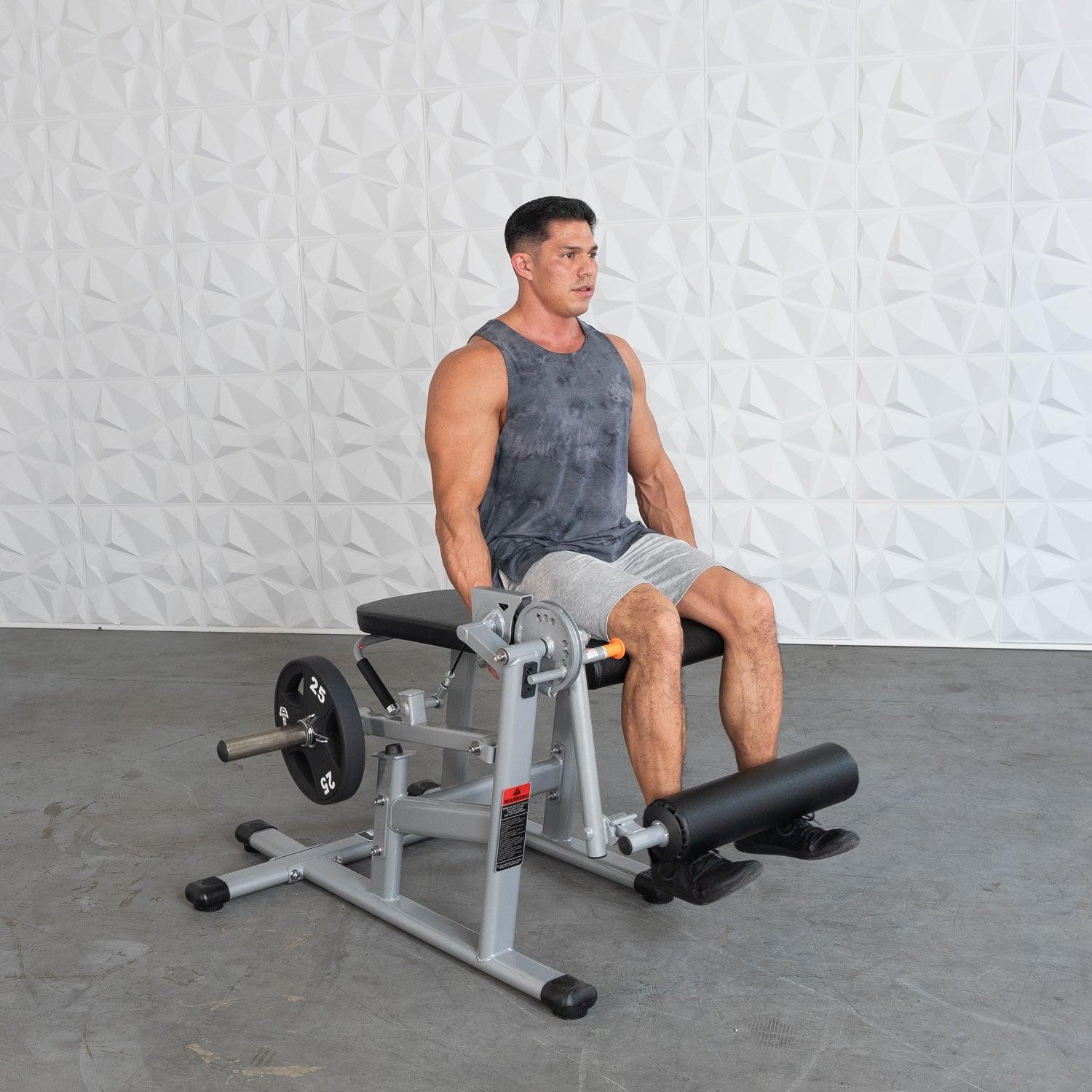 Excel Base Leg Extension / Leg Curl Combo - Muscle D Fitness - Plate Loaded - Silver, Black - Grit Grind Strength