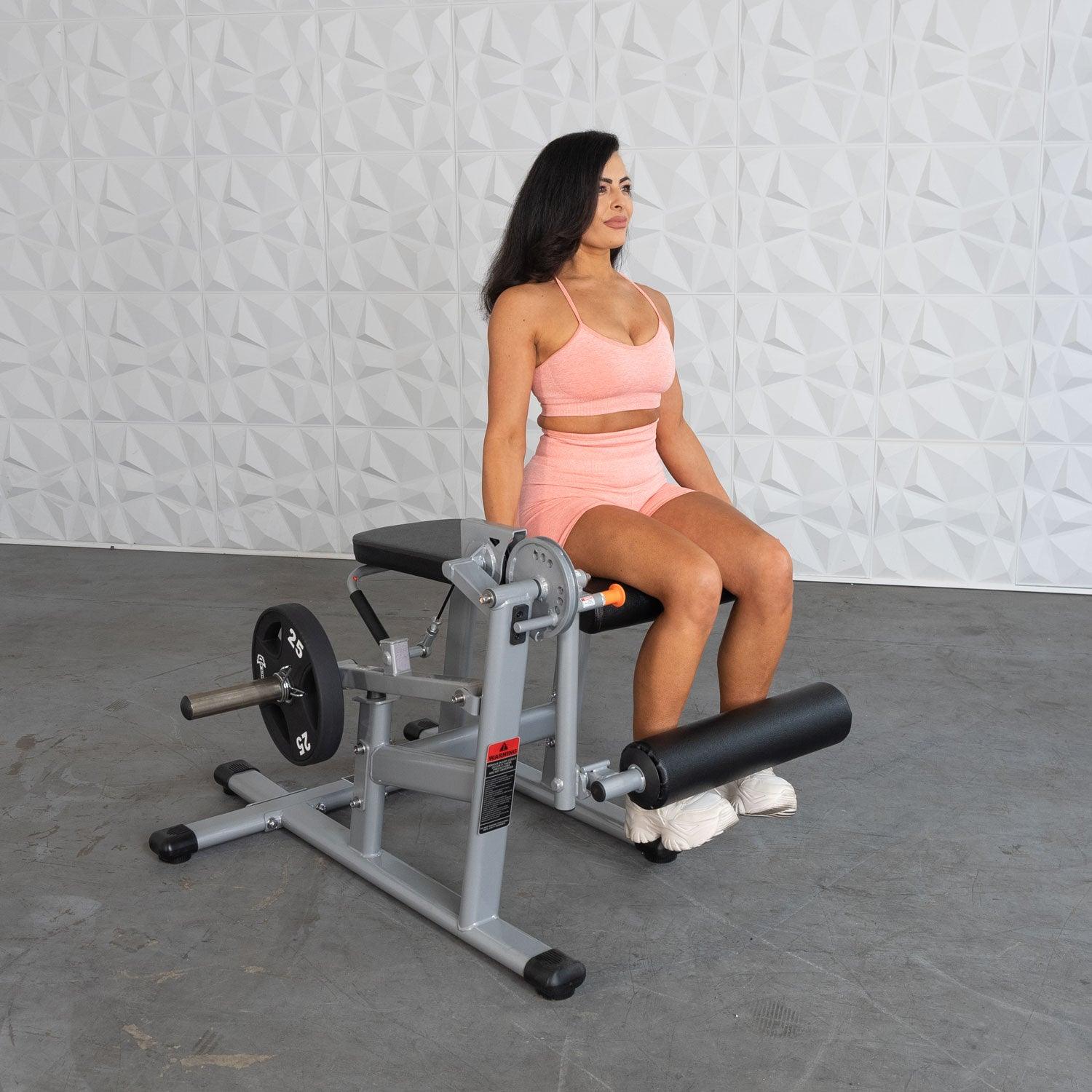 Excel Base Leg Extension / Leg Curl Combo - Muscle D Fitness - Plate Loaded - Silver, Black - Grit Grind Strength