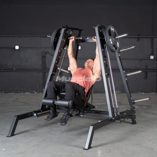 Excel Convergent Bench / Incline / Decline Press Combo - Muscle D Fitness - Plate Load Chest Press - Band Compatible - Grit Grind Strength