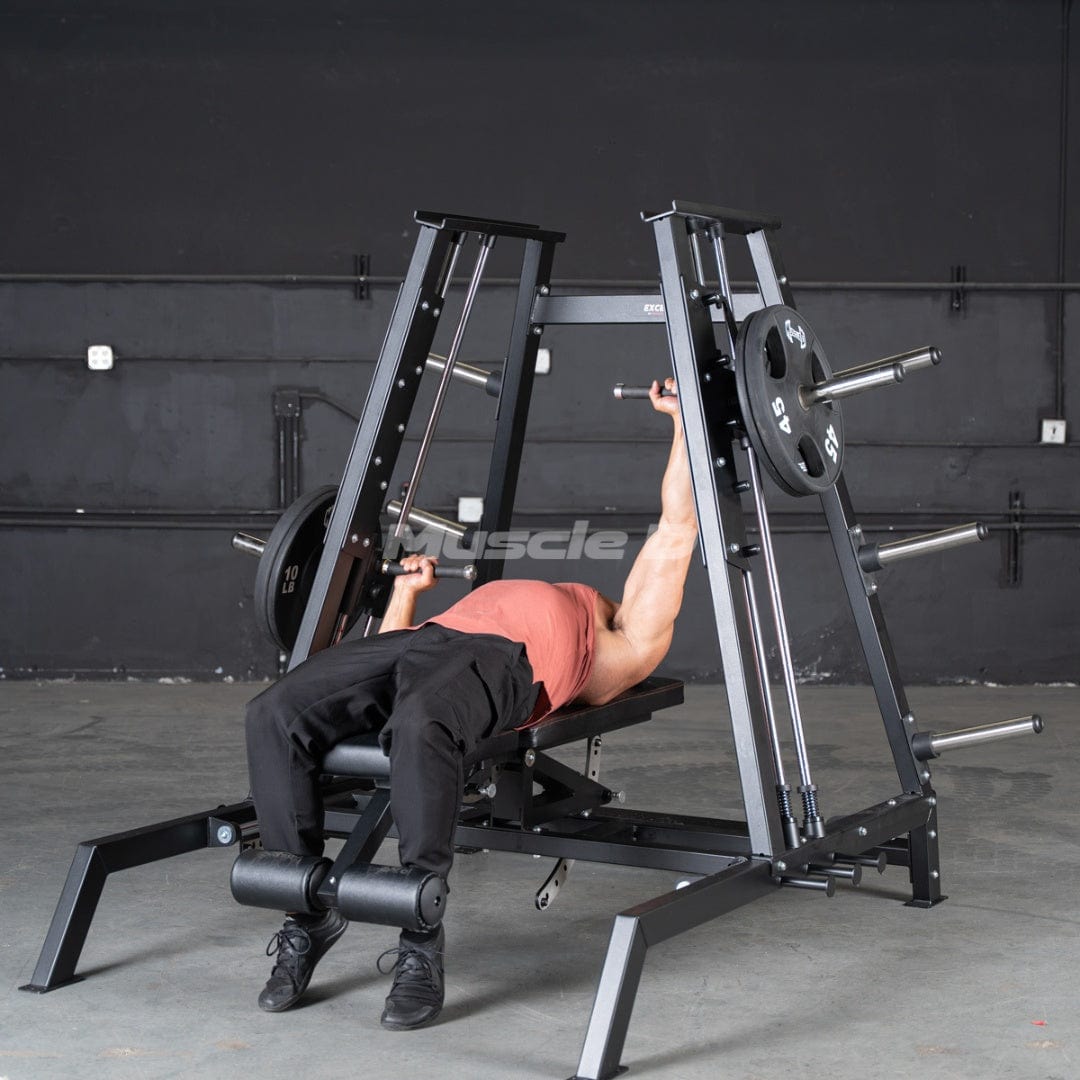Excel Convergent Bench / Incline / Decline Press Combo - Muscle D Fitness - Plate Load Chest Press - Band Compatible - Grit Grind Strength
