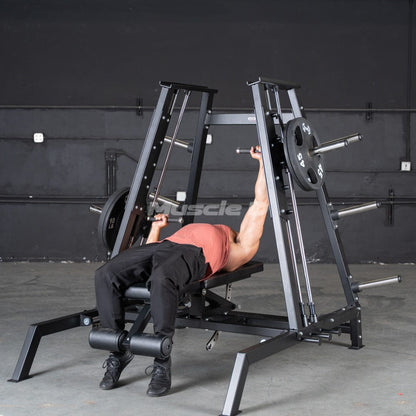 Excel Convergent Bench / Incline / Decline Press Combo - Muscle D Fitness - Plate Load Chest Press - Band Compatible - Grit Grind Strength
