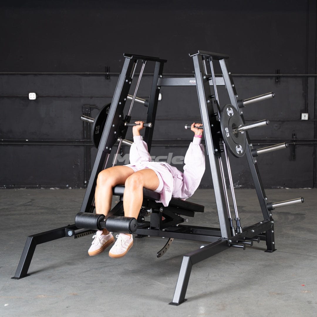 Excel Convergent Bench / Incline / Decline Press Combo - Muscle D Fitness - Plate Load Chest Press - Band Compatible - Grit Grind Strength