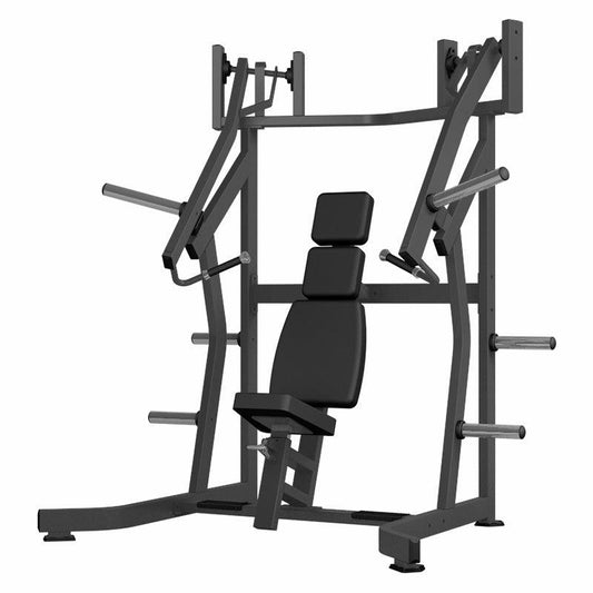 Excel Iso - Lateral Incline Press - Muscle D Fitness - Plate Load Incline Bench - Gas Shock Assisted Seat Adjustment - Weight Storage Pegs - Grit Grind Strength