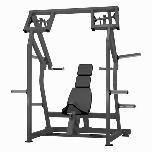 Excel Iso - Lateral Shoulder Press - Muscle D Fitness - Plate Load Military Press - Gas Shock Assisted Seat Adjustment - Weight Storage Pegs - Grit Grind Strength