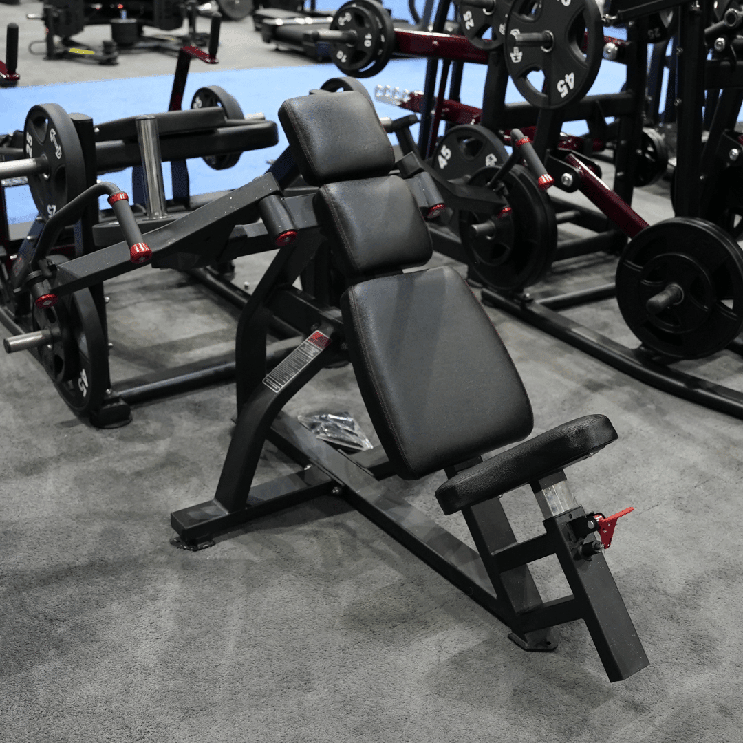 Excel Leverage Incline Pec Fly - Muscle D Fitness - Plate Loaded Chest - Piston Assisted Seat Adjustment - Grit Grind Strength