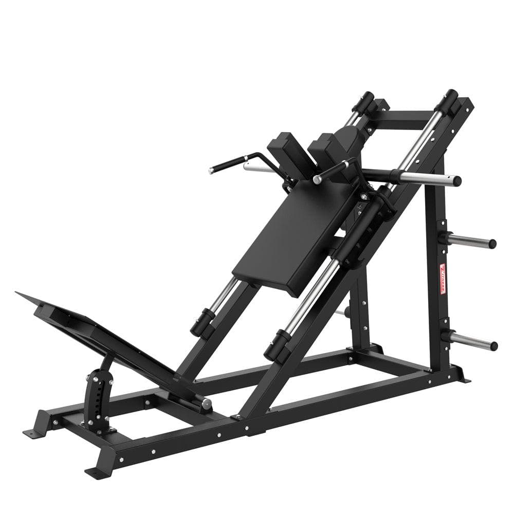Excel Open Linear Bearing Hack Squat - Muscle D Fitness - Plate Load Squat Machine - Plate Storage Pegs - Adjustable Foot Plate - Grit Grind Strength