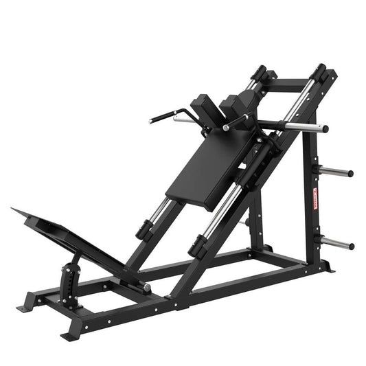 Excel Open Linear Bearing Hack Squat - Muscle D Fitness - Plate Load Squat Machine - Plate Storage Pegs - Adjustable Foot Plate - Grit Grind Strength