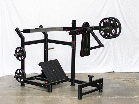 Excel Pendulum Squat - Muscle D Fitness - Plate Load Squat Machine - weight Storage Pegs - Adjustable Foot Plate - Grit Grind Strength