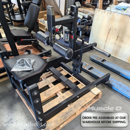Excel Seated Calf Raise - Muscle D Fitness - Plate Load Foot Extension - Adjustable Roller Pads - Grit Grind Strength