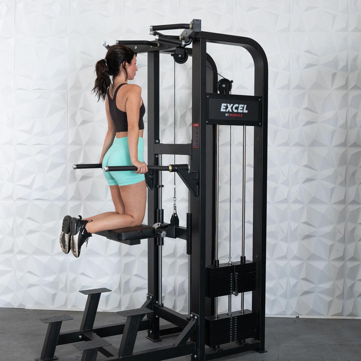 Excel Selectorized Assisted Chin / Dip Combo - Functional Handles - Collapsable Knee Pad - Adjustable Width Dip Bars - Grit Grind Strength