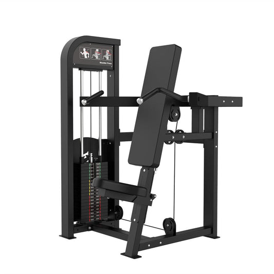 Excel Shoulder Press - Muscle D Fitness - Selectorized Military Press - Gas Shock Assisted Seat Adjustment - Grit Grind Strength